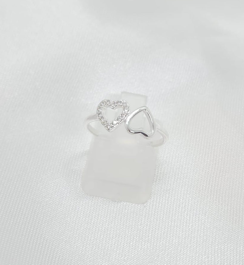 Anillo Dama Diseño Corazón Doble Plata fina ley 925
