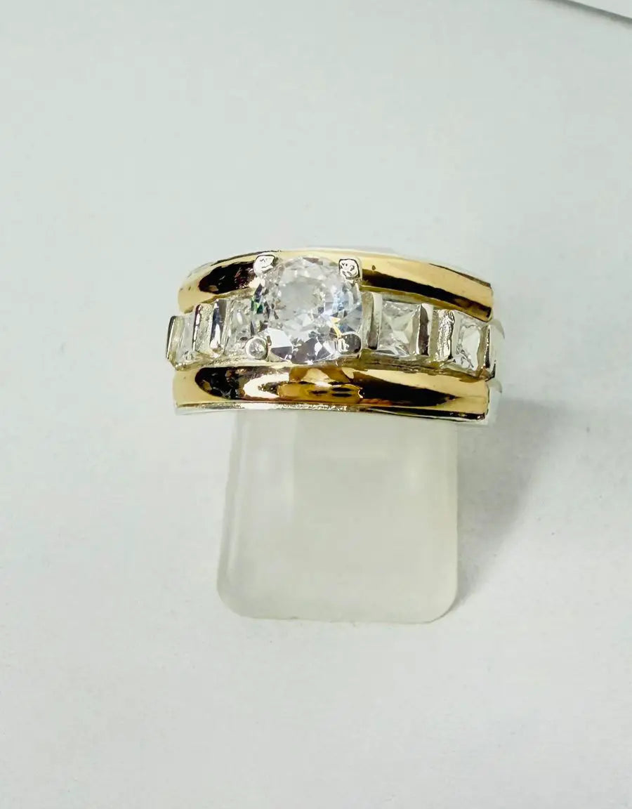 Anillo Dama Diseño Circón P.925 con Oro de 14k.