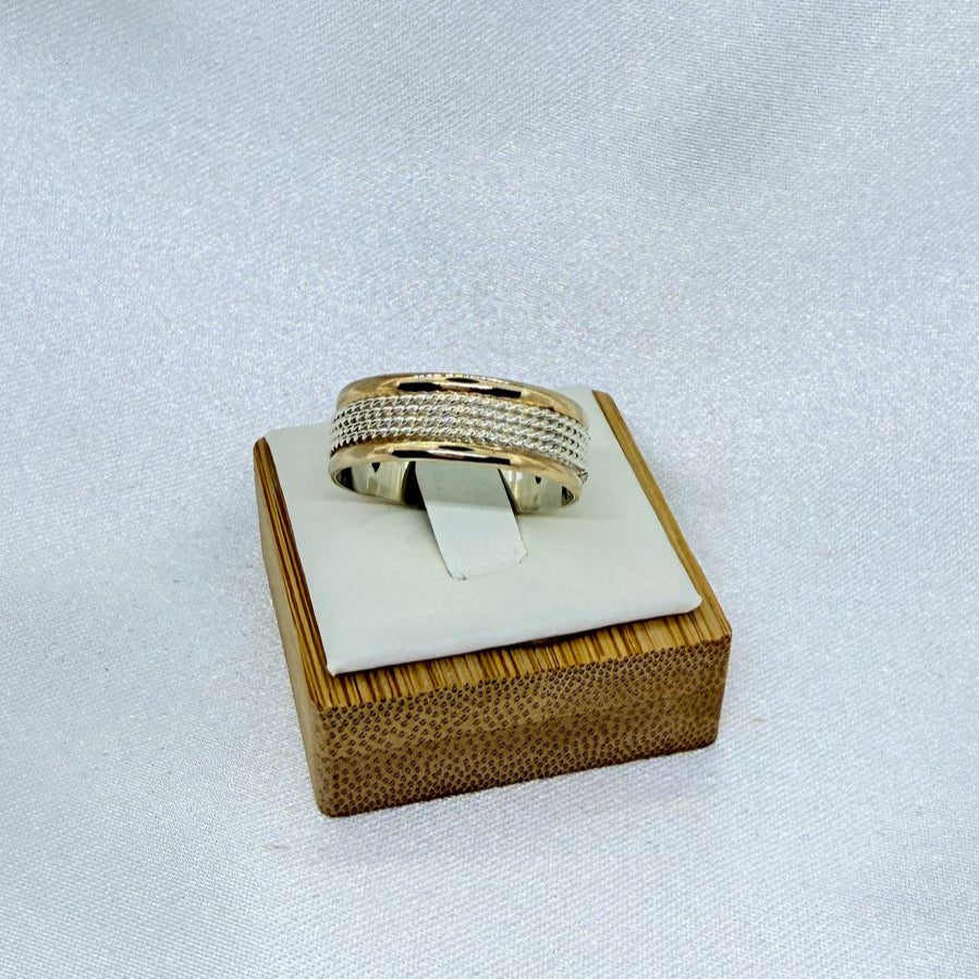 Anillo Argolla Diseño CADENITAS Compromiso o Matrimonio P.925 con Oro de 14 k.