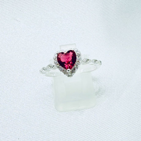 Anillo Dama Diseño Corazón Rojo Rubí