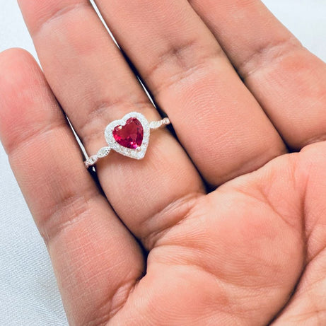 Anillo Dama Diseño Corazón Rojo Rubí