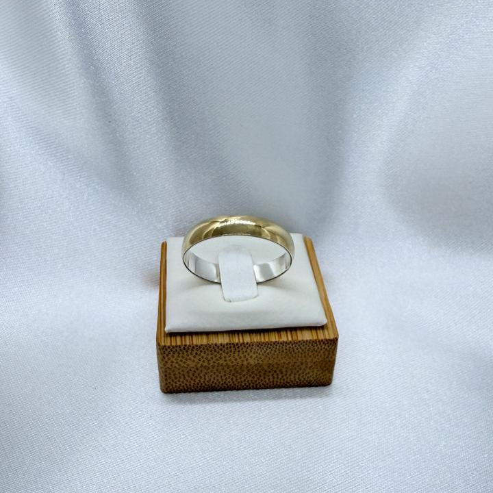 Anillo Argolla diseño LISA Compromiso o Matrimonio 4mm Grosor en P.925 con Oro de 14k.