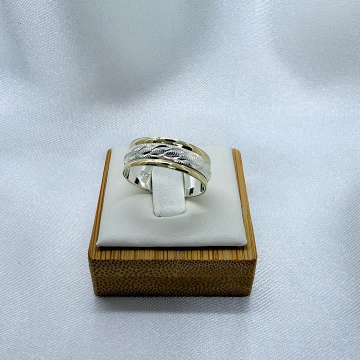 Anillo Argolla Diseño TRENZA Compromiso o Matrimonio P.925 Con Oro de 14k.