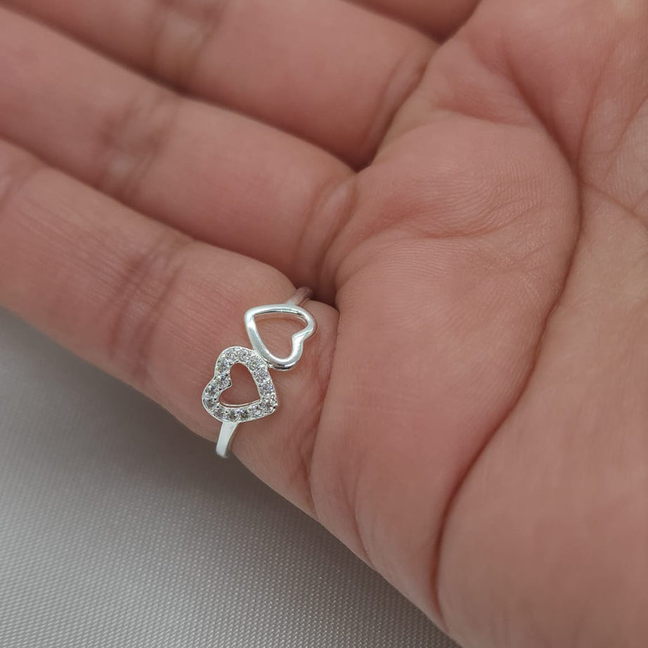 Anillo Dama Diseño Corazón Doble