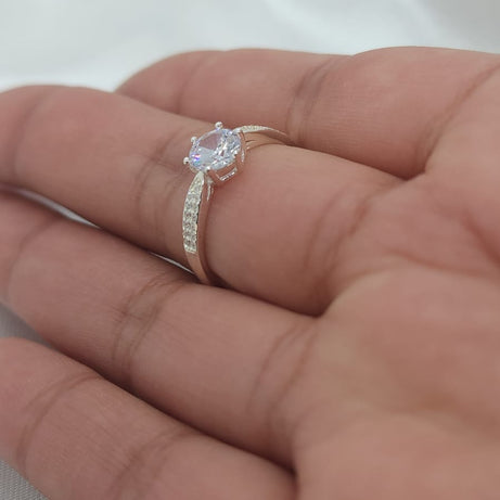 Anillo Dama diseño Circón 6D Sobresaliente Cristal con incrustación de Microcircones