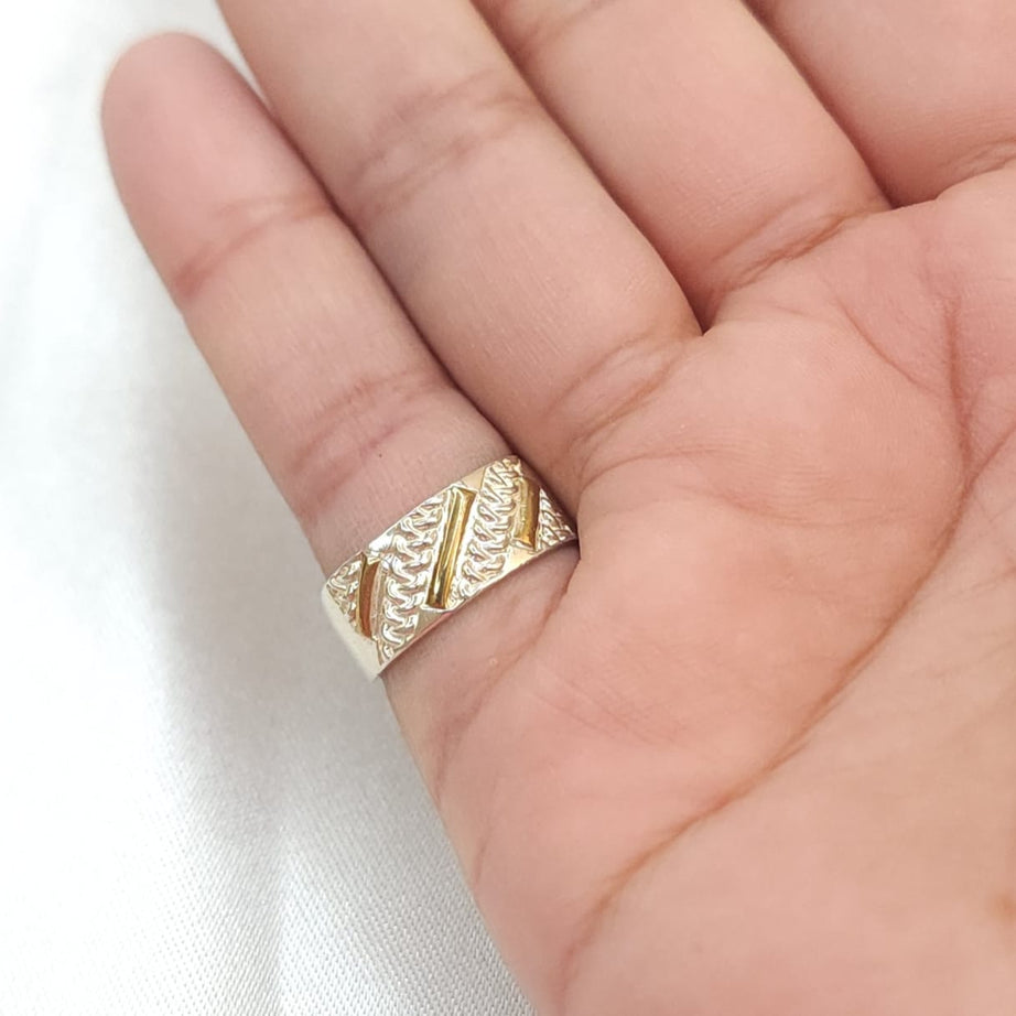 Anillo Dama Diseño Cintillo P.925 con Oro de 14k.