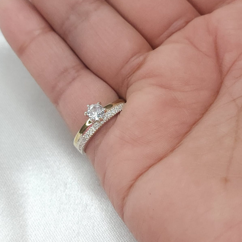 Anillo Dama Diseño Circón P.925 con Oro de 14k.