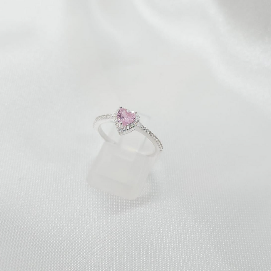 Anillo Dama diseño Corazón Circón Rosado con incrustación de Microcircones
