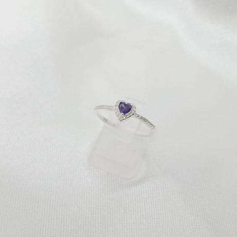 Anillo Dama diseño Corazón circón Violeta con incrustación de Microcircones