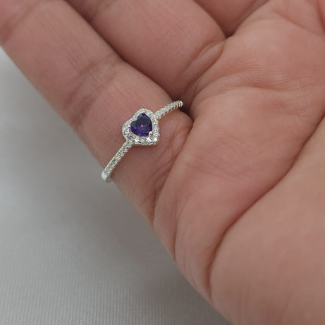 Anillo Dama diseño Corazón circón Violeta con incrustación de Microcircones