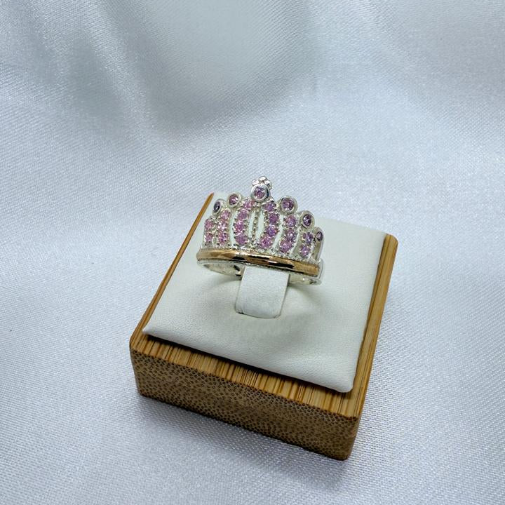 Anillo Dama Diseño Corona con incrustaciones de Microcircones en P.925 con Oro de 14k.
