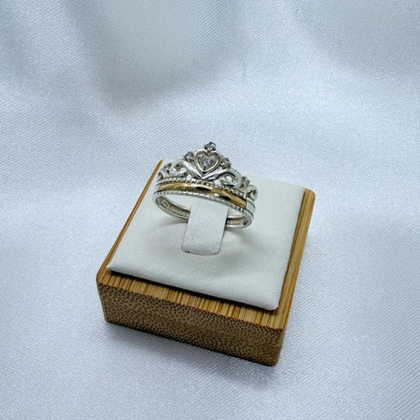 Anillo Dama diseño Corona con Incrustación de MicroCircones en P.925 con Oro de 14k.