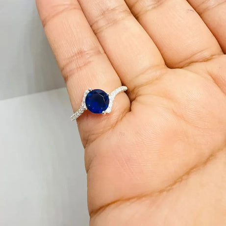Anillo Dama Diseño Circón Azul en Plata fina ley 925
