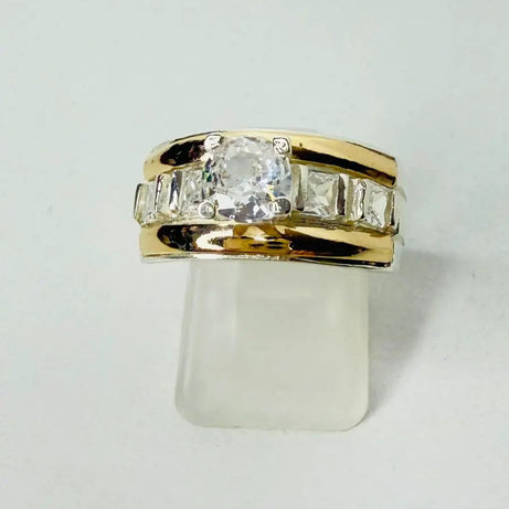 Anillo Dama Diseño  Circón P.925 con Oro de 14k.
