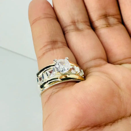 Anillo Dama Diseño  Circón P.925 con Oro de 14k.