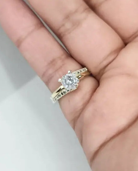 Anillo Dama Diseño Circón P.925 con Oro de 14k