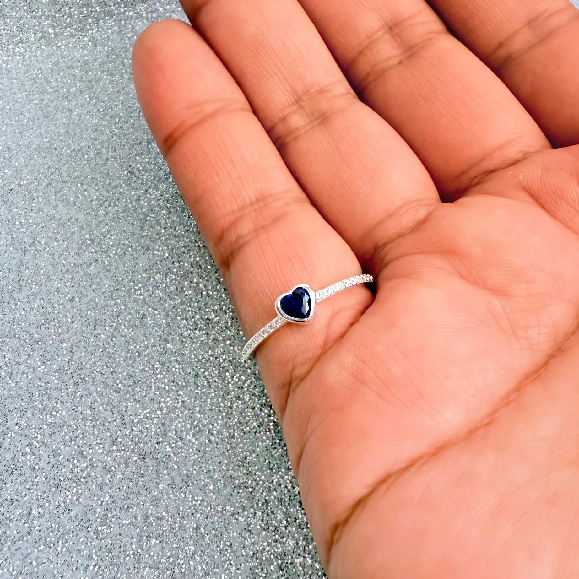 Anillo Dama Diseño Corazón Azul Plata fina ley 925