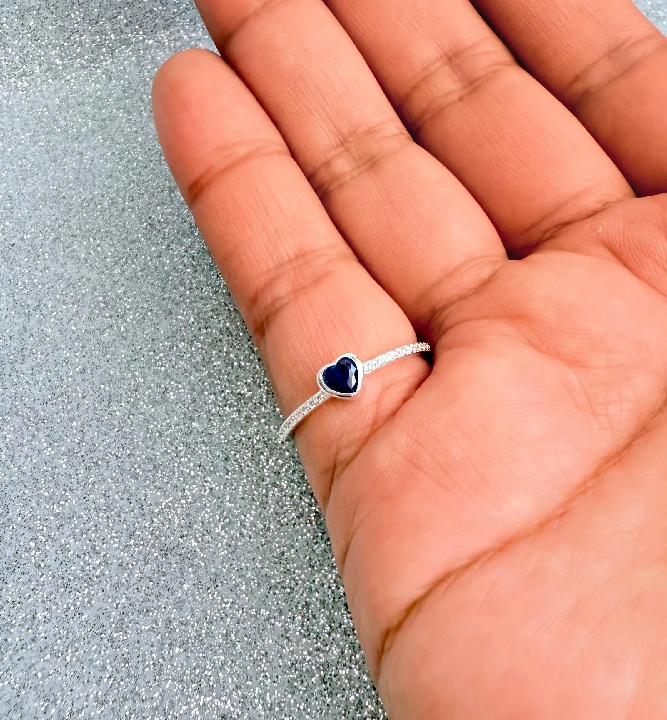 Anillo Dama Diseño Corazón Azul Plata fina ley 925
