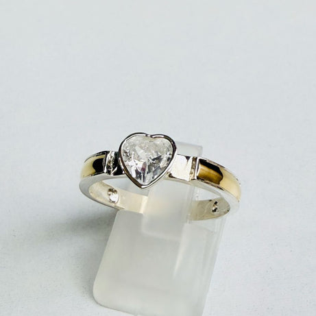 Anillo Dama Diseño Corazón Circón P.925 con Oro de 14k.