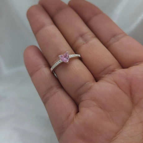 Anillo Dama Diseño Corazón Rosado Plata fina ley 925