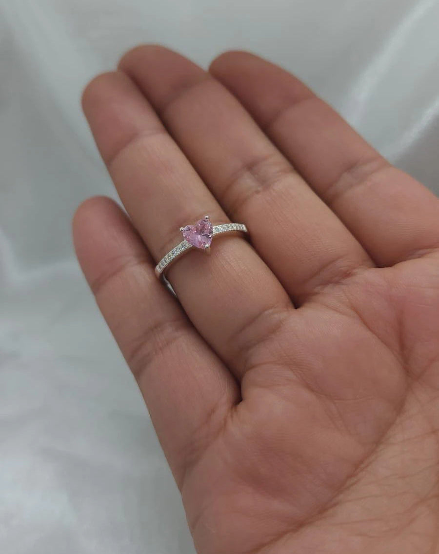 Anillo Dama Diseño Corazón Rosado Plata fina ley 925