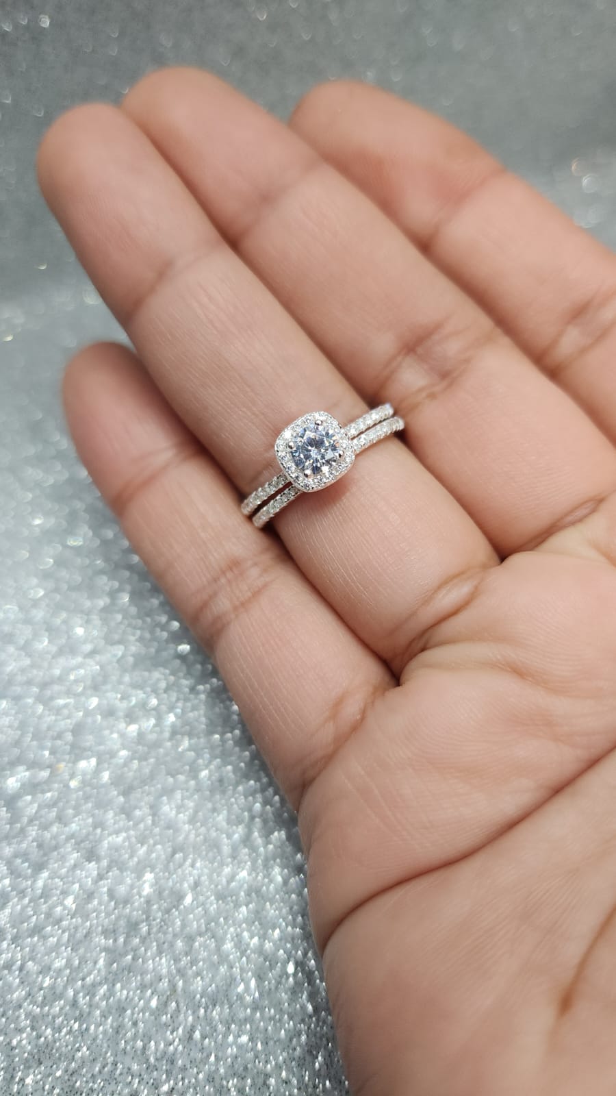 Anillo Dama Doble Diseño Circón con banda de microcircon P.925