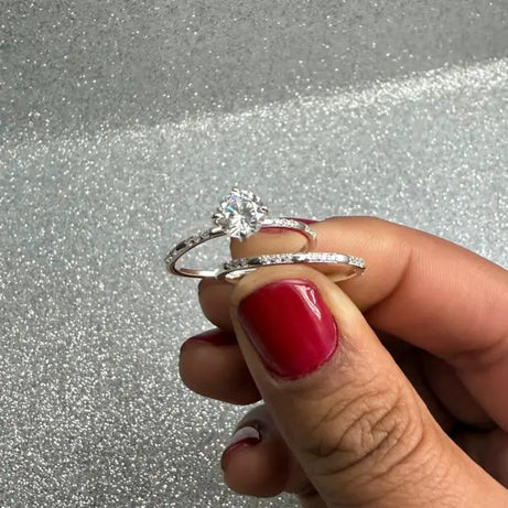 Anillo Dama Doble diseño circon junto a diseño cintillo Plata 925