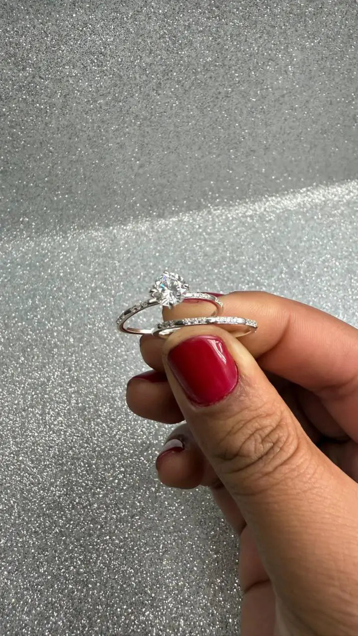 Anillo Dama Doble diseño circon junto a diseño cintillo Plata 925