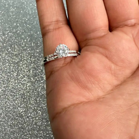 Anillo Dama Doble diseño circon junto a diseño cintillo Plata 925