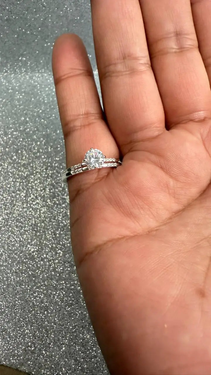 Anillo Dama Doble diseño circon junto a diseño cintillo Plata 925