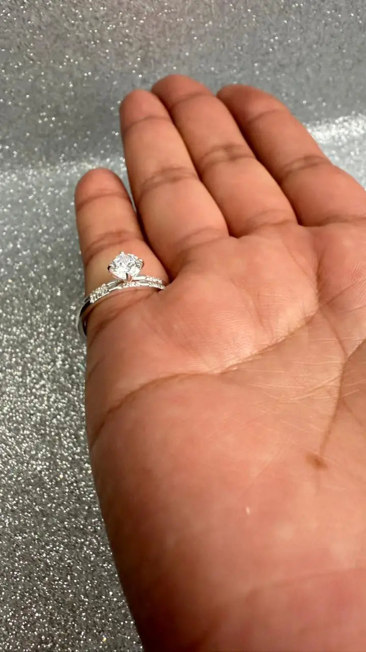 Anillo Dama Doble diseño circon junto a diseño cintillo Plata 925