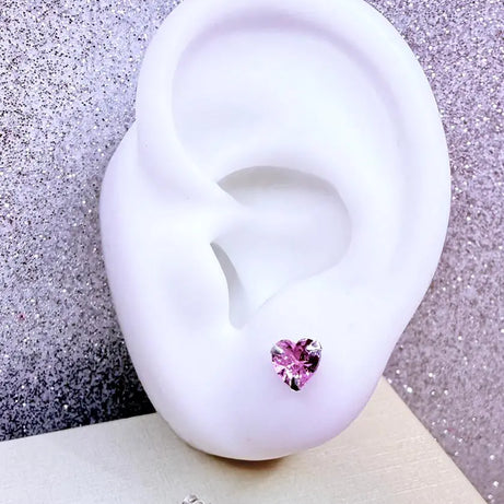 Aros corazón circón rosado P.925