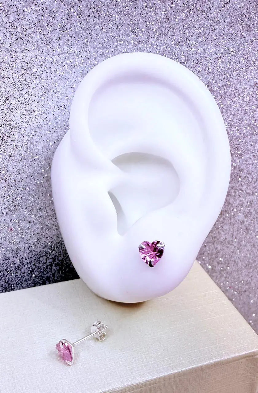 Aros corazón circón rosado P.925
