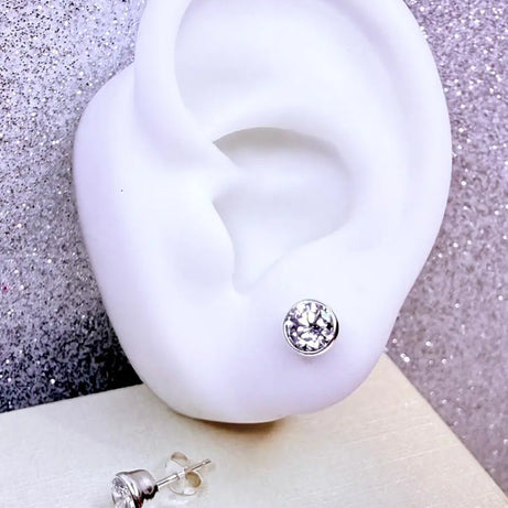 Aros Punto de luz circon cristal redondo Grande mujer o hombre  Plata fina ley 925