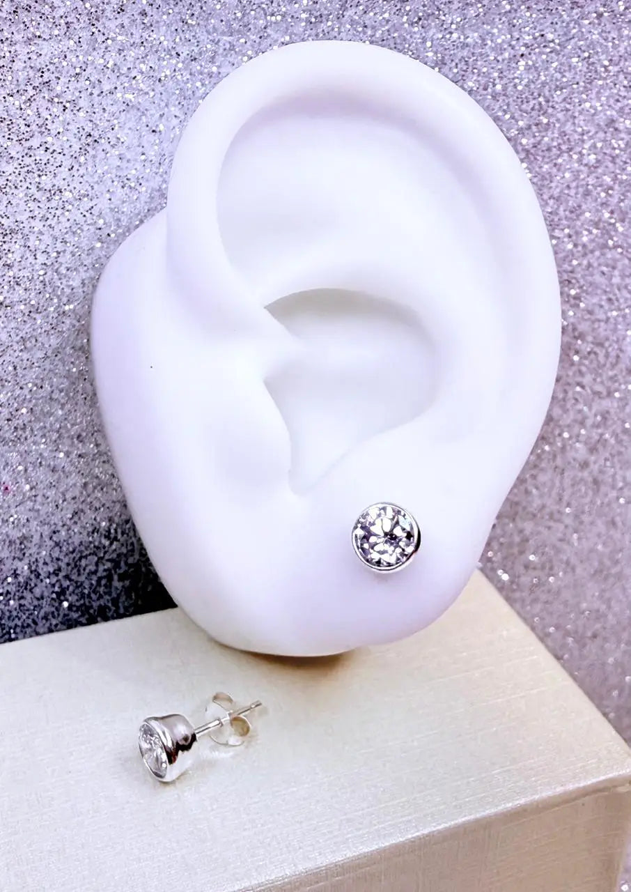 Aros Punto de luz circon cristal redondo Grande mujer o hombre  Plata fina ley 925