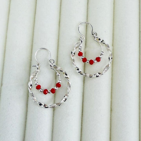 Aros Argolla Diseño Entorchado con pelotitas rojas 21mm