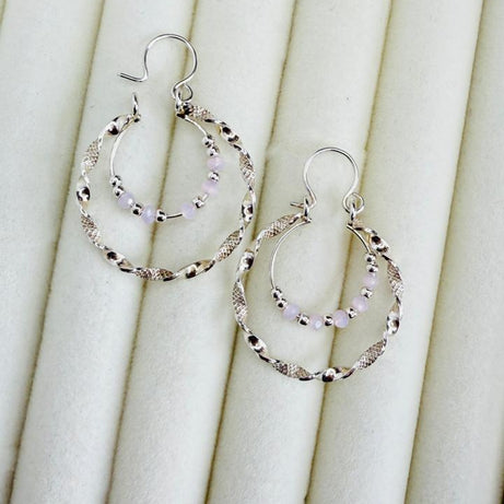 Aros Argolla Diseño Entorchado con pelotitas rosada 23mm