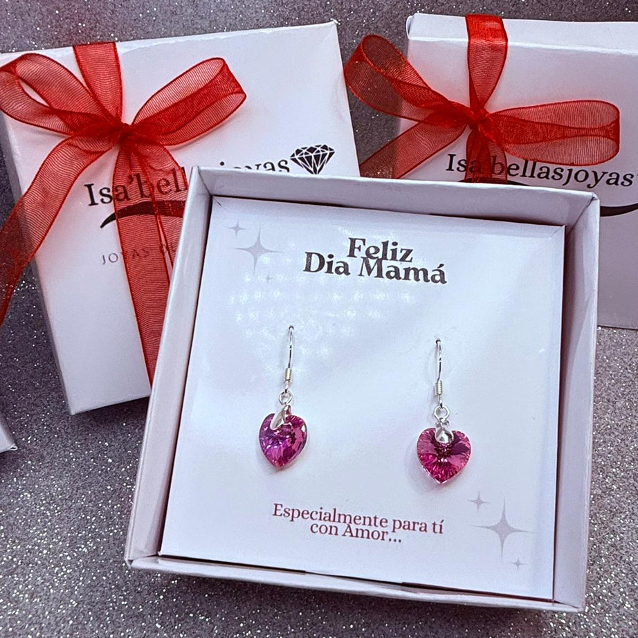 Aros colgantes corazón rosado cristal