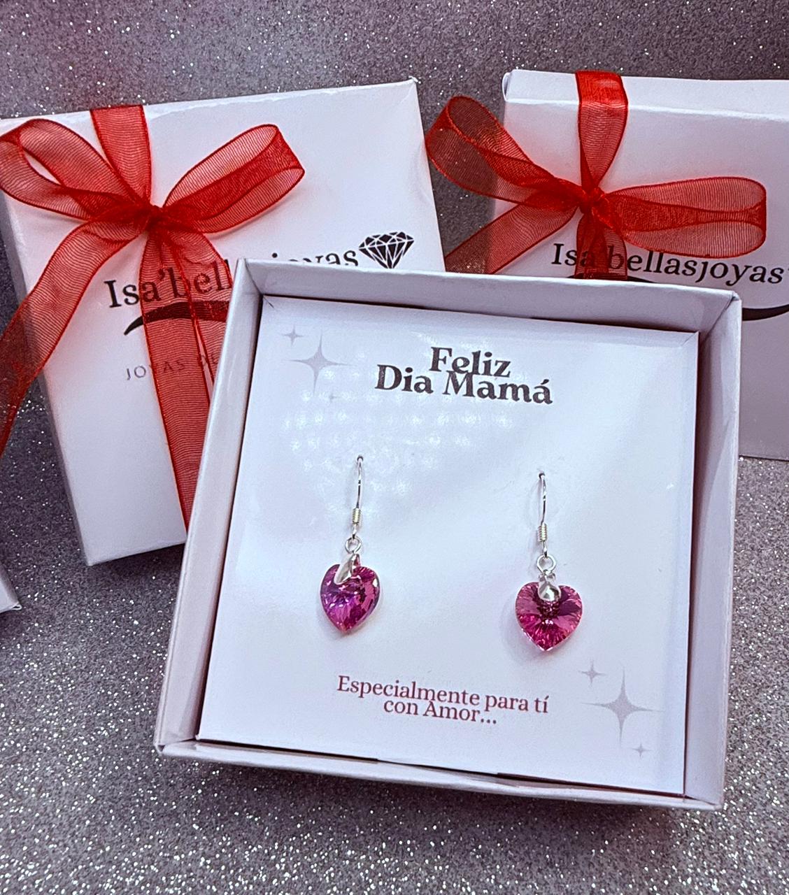 Aros colgantes corazón rosado cristal