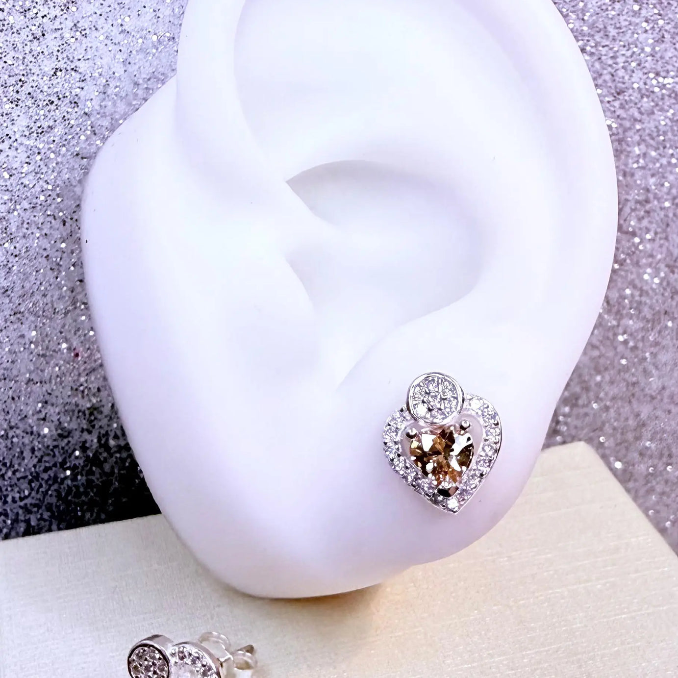 Aros dama Corazon ambar micro circones cristal Plata fina ley 925