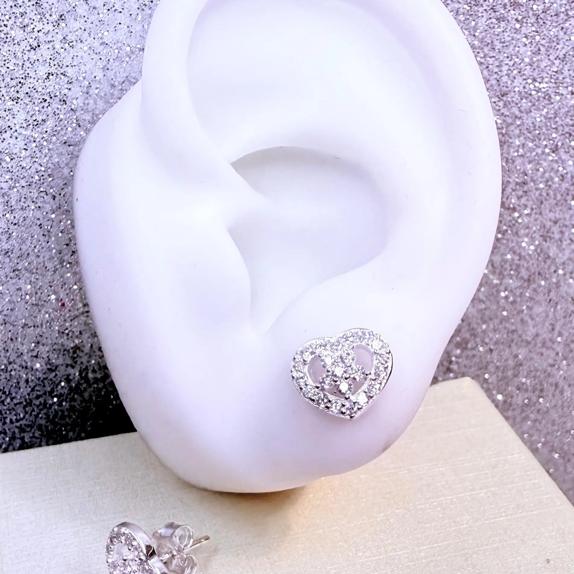 Aros dama Corazon circon cristal  con micro circones Plata fina ley 925