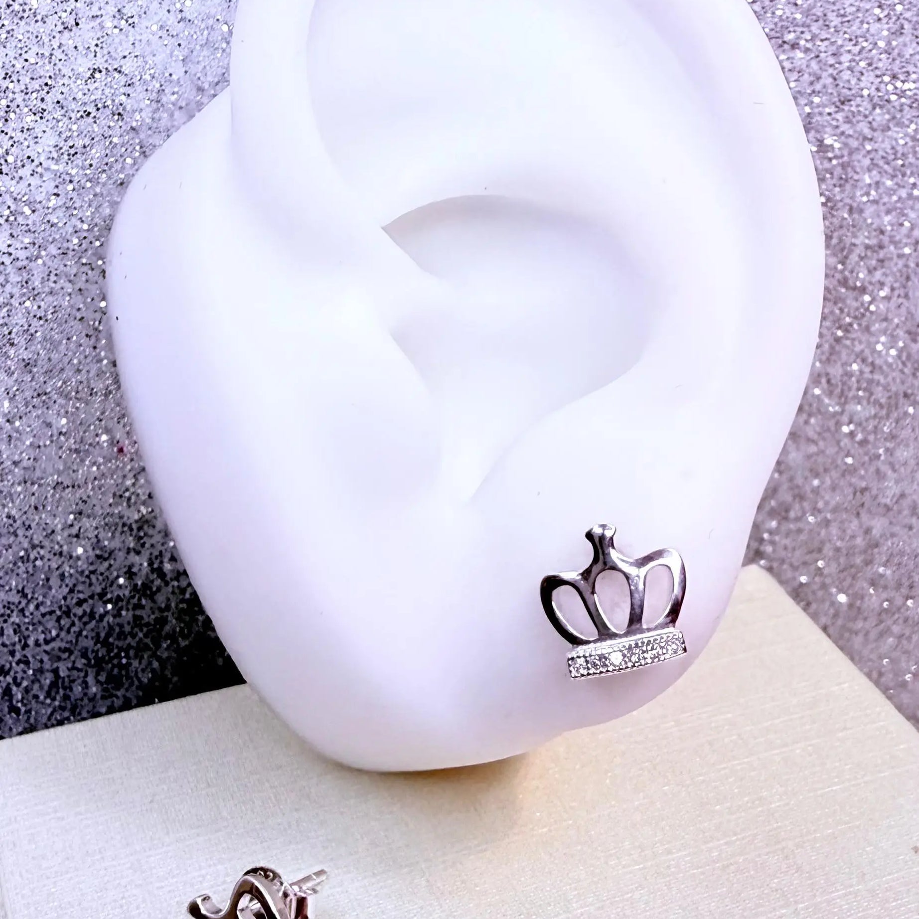 Aros dama corona micro circones cristal Plata fina ley 925
