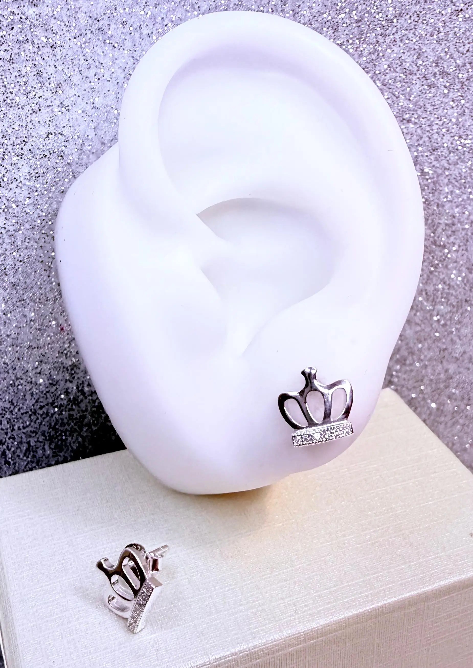 Aros dama corona micro circones cristal Plata fina ley 925