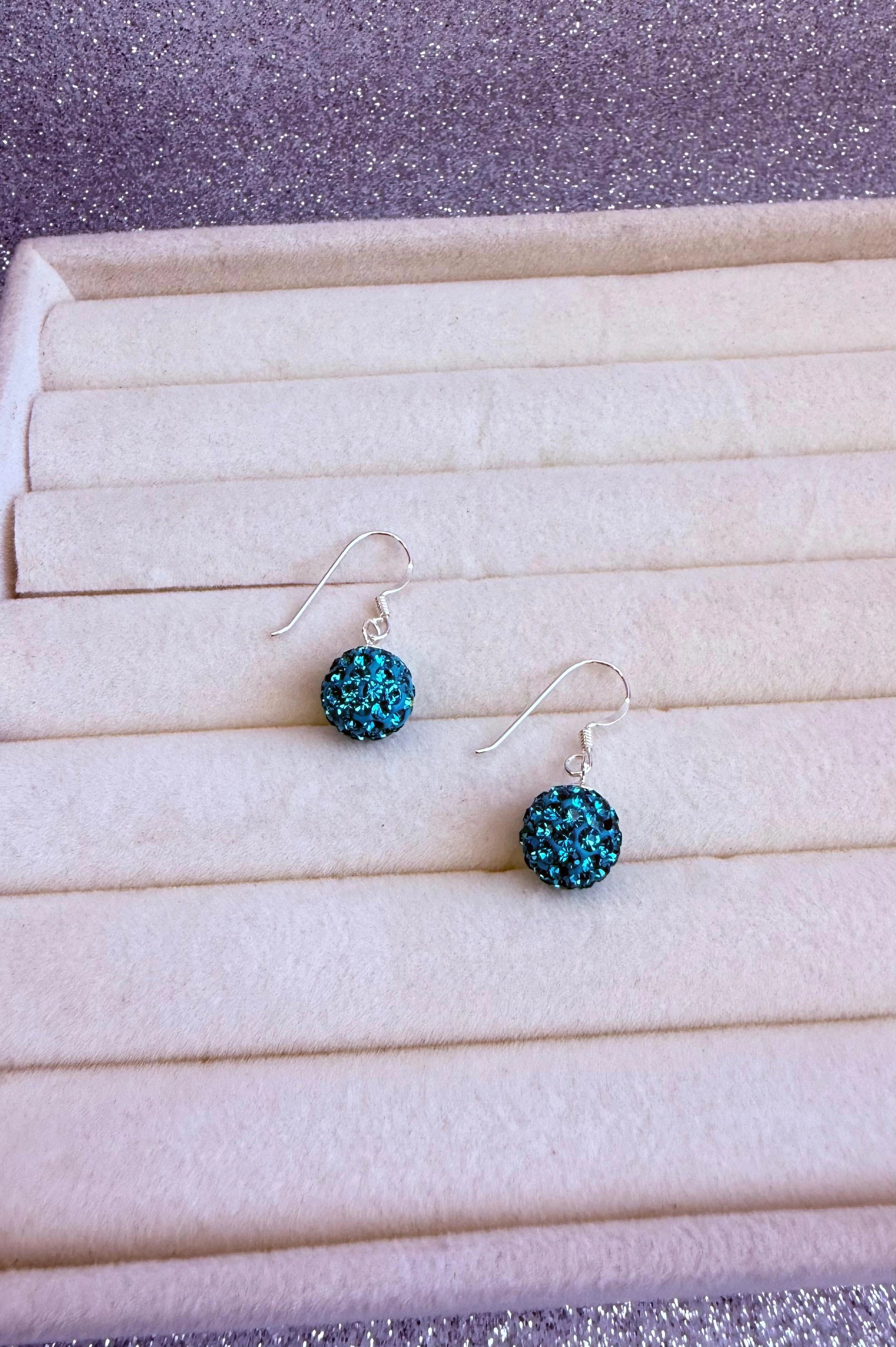 Aros dama Diseño Brillos esfera turquesa Plata fina ley 925