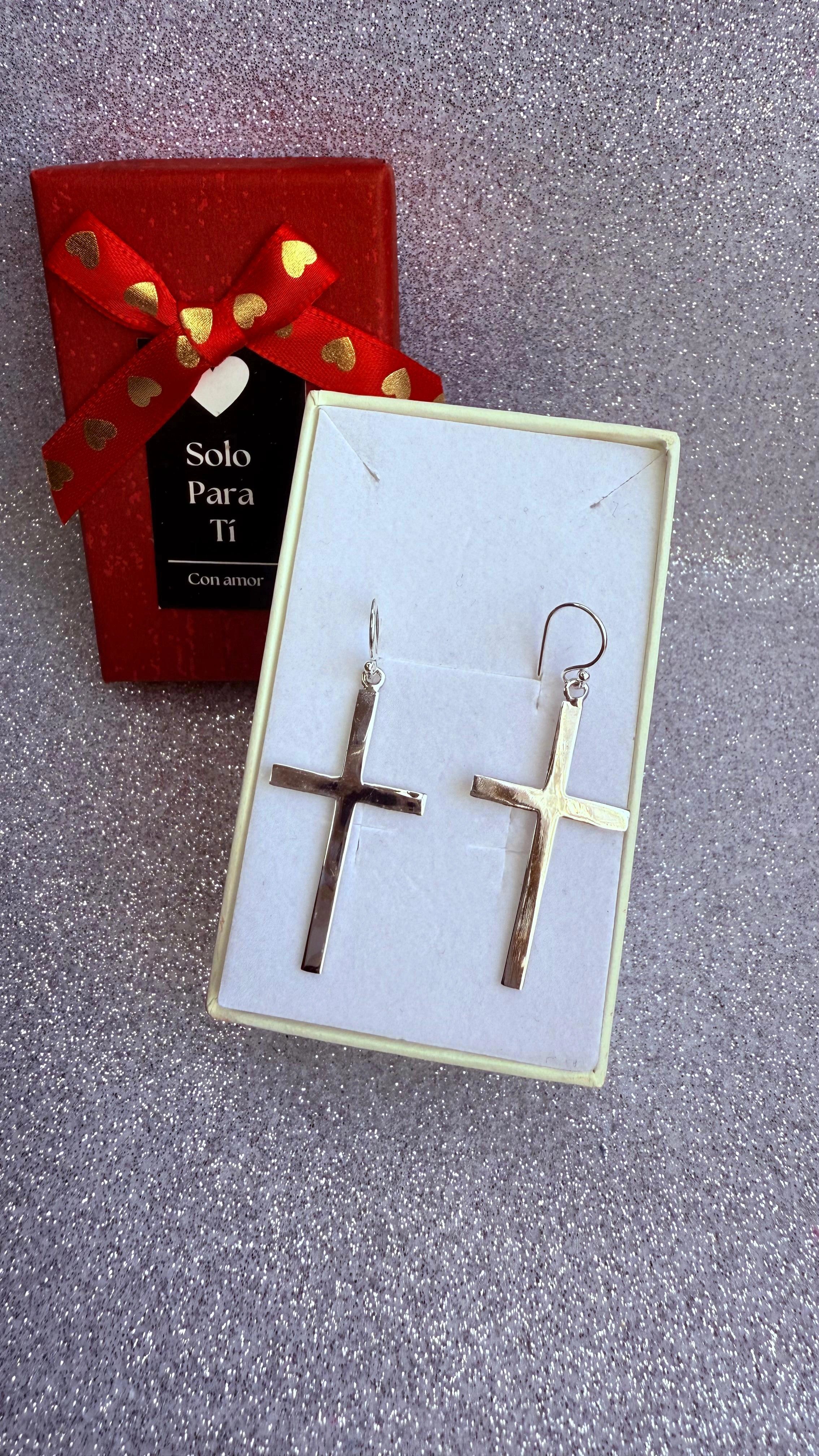 Aros dama Diseño CRUZ colgante Plata fina ley 925