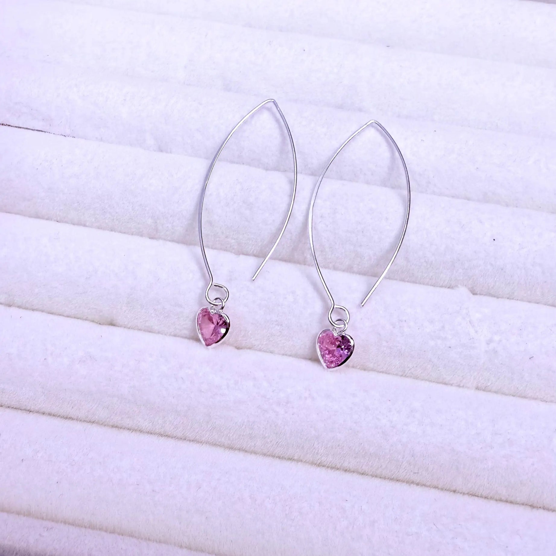 Aros dama Diseño corazón cristal Rosa Plata fina ley 925