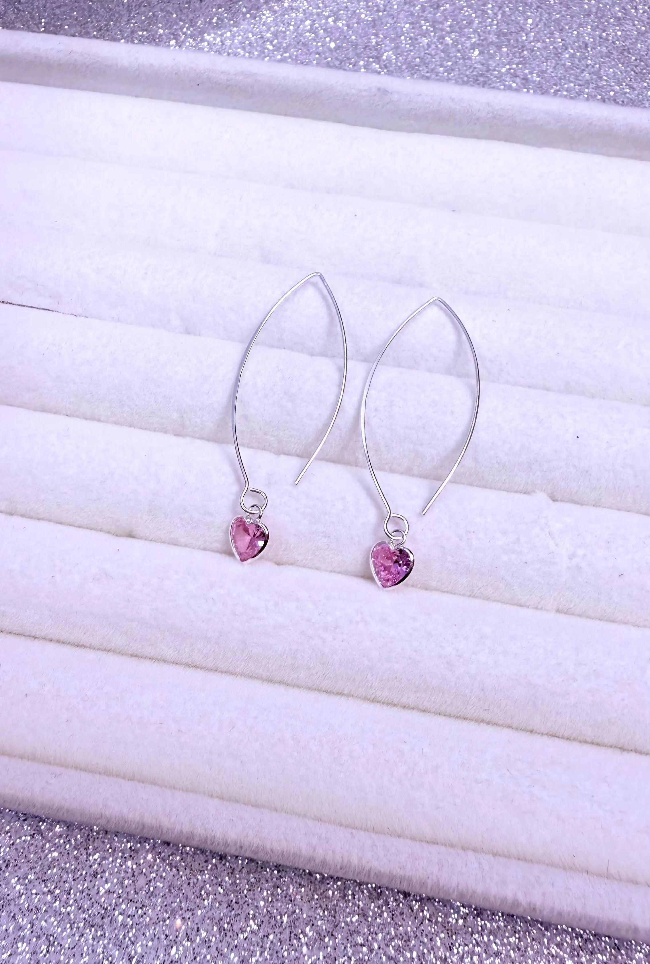 Aros dama Diseño corazón cristal Rosa Plata fina ley 925