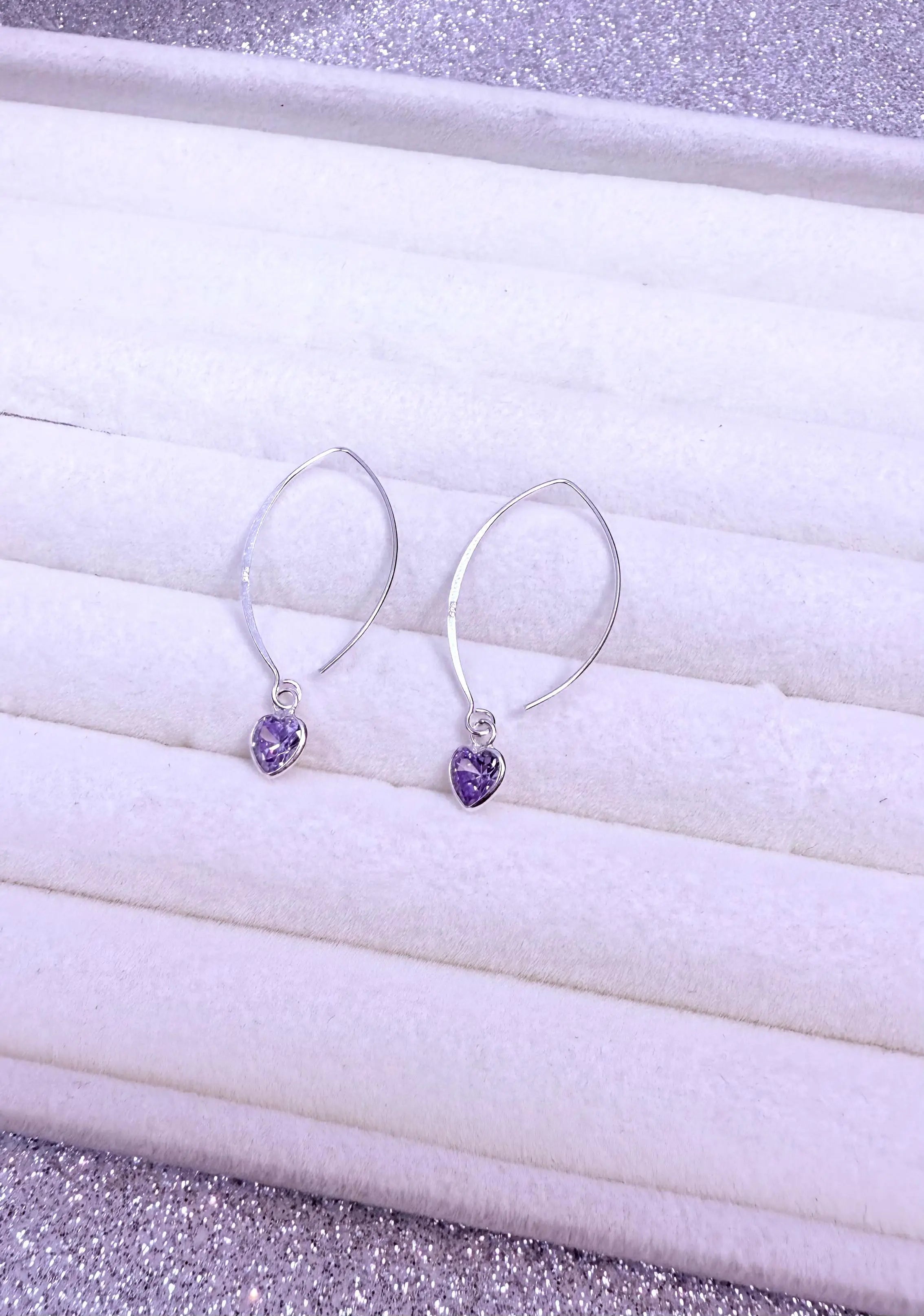 Aros dama Diseño corazón cristal Lila Plata fina ley 925