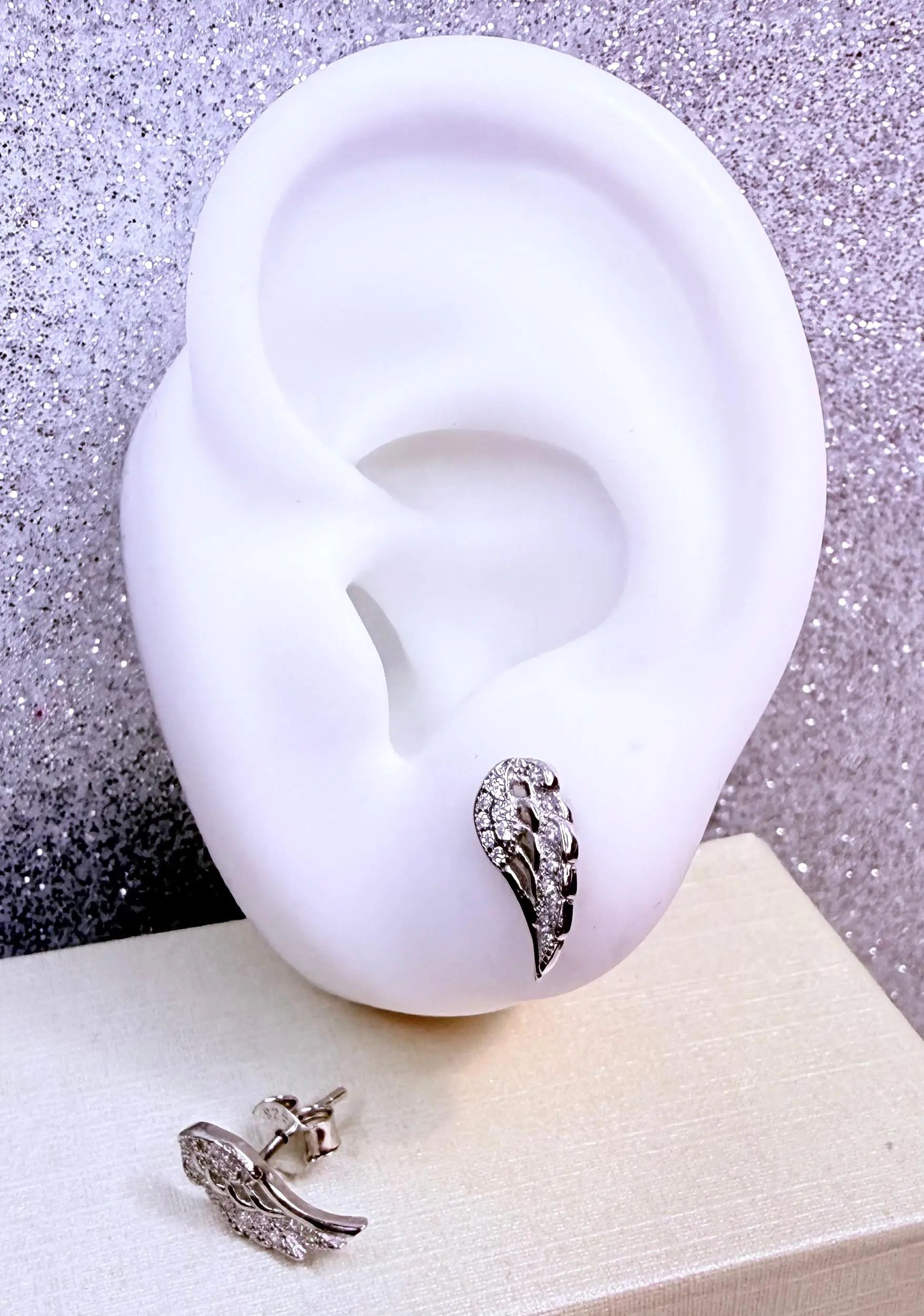 Aros dama ala de angel micro circones cristal Plata fina ley 925