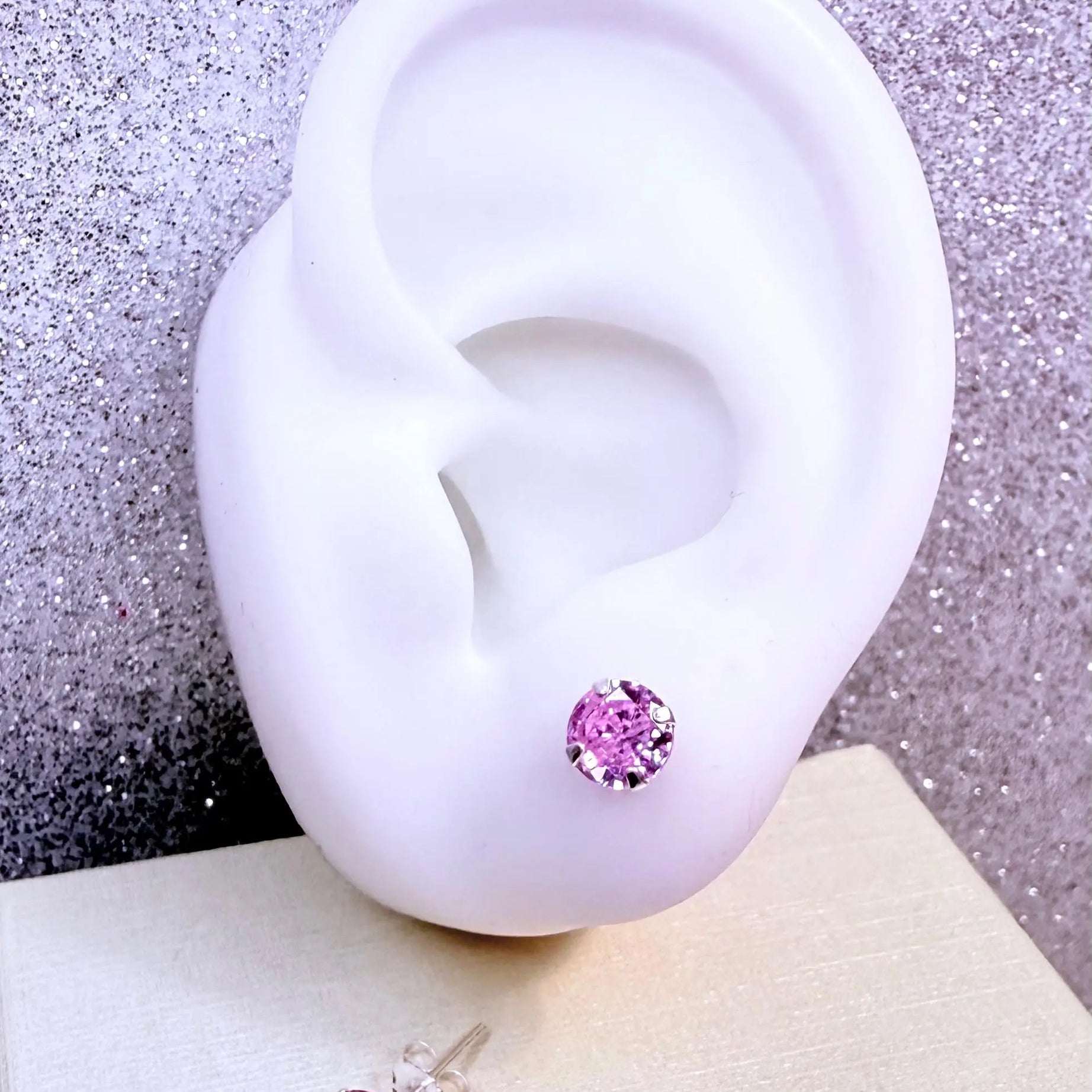 Aros dama circón Rosa Plata fina ley 925